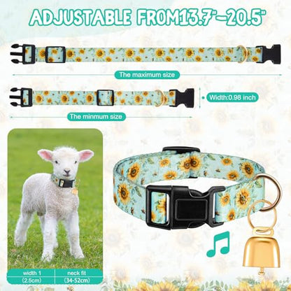 Goat Collar with Copper Bell Set for Sheep Lambs Pygmy Goat,Sunflower
