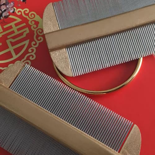 Vivifivenca Durable Lice Comb Stainless Steel Asian Large size 4inch Double - Sided Ultra Fine Tooth (Nits/Eggs), Dense Tooth (Flea/Ticks/Dandruff), Safe for Humans & Pets Scalp (Gold）