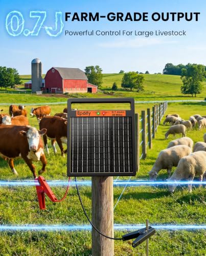 Solar Electric Fence Charger 0.7J for Poultry Livestock, 30 Mile