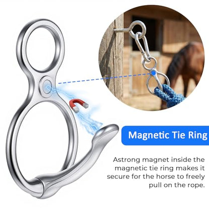 2 Sets Horse Tie Ring, Stainless Steel Magnetic Tie Ring for Horses, Safe Horse Training Equipment with Eye Bolt & Quick Snap, Horses Tack Supplies for Stables, Trailers, Fences