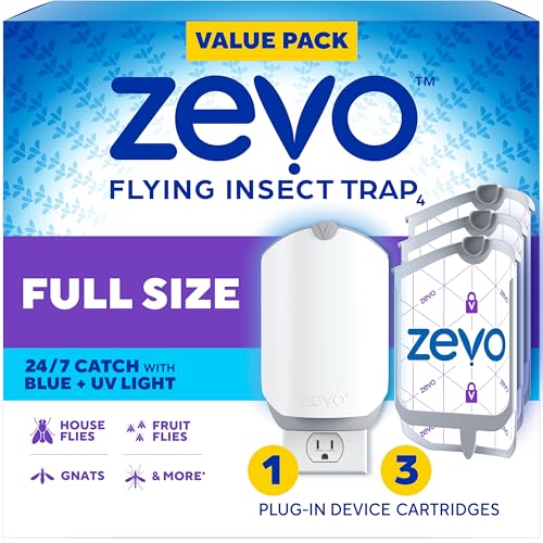 Zevo Flying Insect Trap for Fruit Flies & Gnats, 1 Plug-in Base & 3 Refills - style: 1 Device & 3 Cartridges