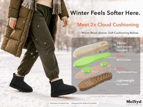 100% Sheepskin Mini Boots with Arch Support Options: Warm to -22°F - color: Classic-wide-black, size: 7 Wide