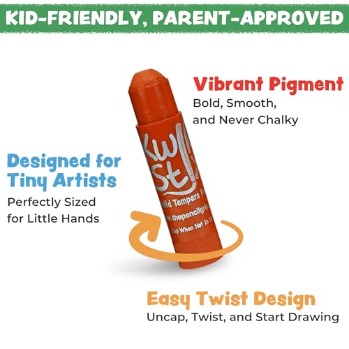 Kwik Stix Solid Tempera Paint Sticks – 12 Pack of Black – Same Color Washable, Quick Dry (90 Seconds), ASTM Certified, Non-Toxic, Allergen-Free Kids & Toddler Art Supplies for Home, School & Crafts - color: Black