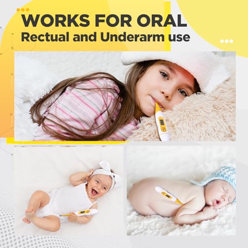 TrelaCo 20 Pcs Digital Thermometers, Oral Fast Reading, Yellow | Fever Basal Temperature Measurement, Flexible Tip Underarm Rectal Oral, Thermometer for Adults - size: Yellow