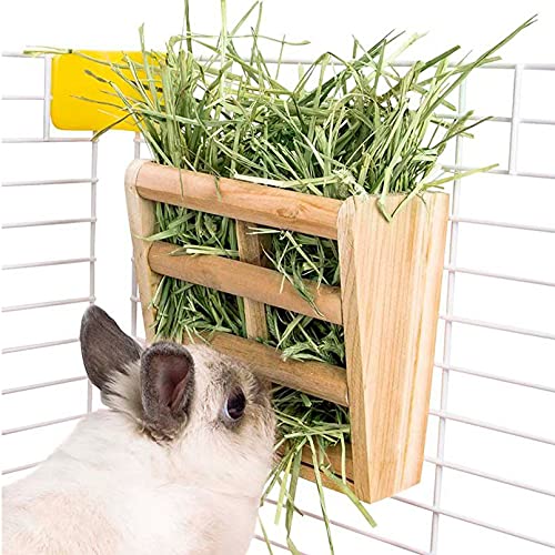 Bunny Hay Rack Guinea Pig Hay Feeder Chinchilla Hay Holder Rabbit Food Dispenser Natural Wooden Hamster Rabbit Cage Accessories (Pack of 2) - size: 5.9"x1.9"x3.2" (Pack of 2)