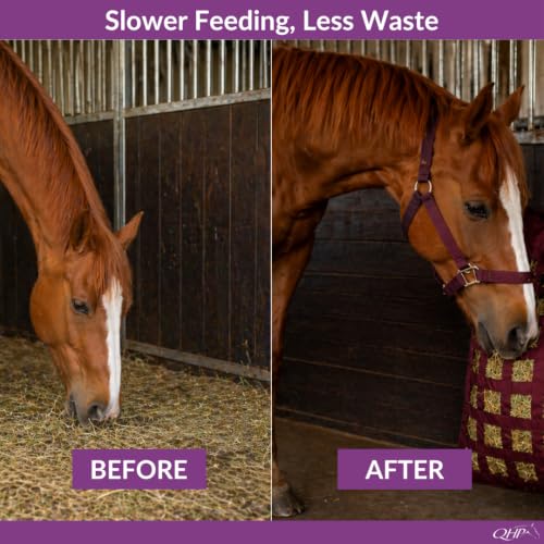 QHP Slow Feeder Hay Bag for Horses - color: Burgundy