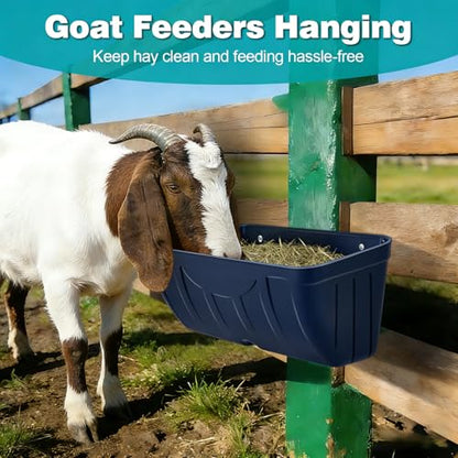 Chicken Feeder Waterer,Hanging Goat Feeders,5 Quart*2 Pack,Feeder Trough for Sheep Duck Poultry Dog, Fence Feeder Trough Livestock Feeding Container, Chicken Coop Accessories,Blue - color: 2 Pack Blue