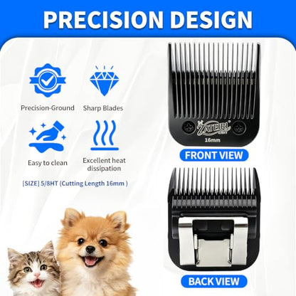 Size 5/8HT Detachable Pet Grooming Clipper Blade with Steel Cutter, 5/8 Inch (16 mm) Cut Length, Black, Compatible with Andis, Oster A5, Wahl KM10, 1 Pack - color: Black, size: 5/8HT 16mm