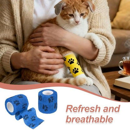 Pet Wrap Bandages, 2 Inch 5 Yard Self Adhesive Bandage Wrap, Pet Non-Woven Tape First Aid Cohesive Gauze, (Blue/Paw, 2 Pcs), Intended for Dog/Cat/Bird/Legs/Paws/Wound - color: Blue, size: 2 inch