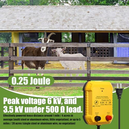Electric Fence Kit, 5 Mile 110vac 0.25j Fence Charger 3366 ft Polywire