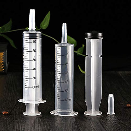 12 Pack 60ml Plastic Syringe for Scientific Labs, Measuring Liquids, Pets, Oil or Glue Applicator - size: 60ml-12Pack