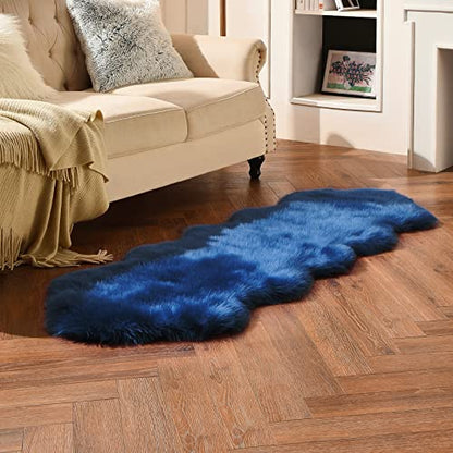 duduta Navy Blue Faux Sheepskin Runner Rugs 2x6 ft, Fluffy Fur Couch Covers - color: Navy Blue, size: 2' x 6'