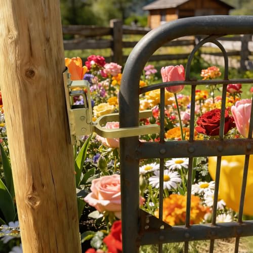 1PCS Heavy Duty Automatic Locking Gate Latch- Farm/Ranch Fence Latch with Zinc Coating, One-Hand Operation & Spring Lock, Easy Install for Wood/Metal/Pipe Fences