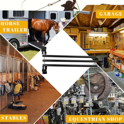 2 Pack Saddle Pad Rack with 3 Bar,Wall Mounted Swinging Horse Blanket Rack for Hanging Blankets & Pads, Ideal for Horse Stall, Tack Room, Stable and Barn
