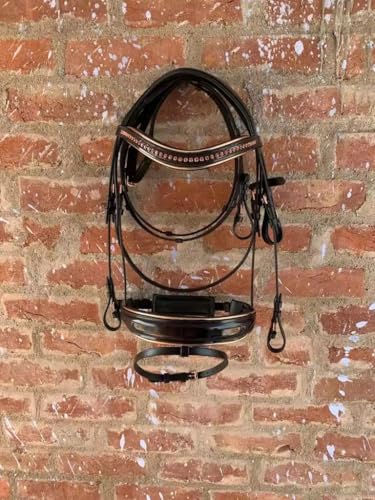 Rose Gold Crystal Horse Bridle – Premium Leather English Bridle with Padded Noseband & Browband, Elegant Rose Gold Hardware, Adjustable Horse Tack for Training, Dressage & Show Riding - size: Medium/Cob
