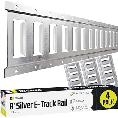 DC Cargo Mall E Track Tie Down Rail Kit 8' (4 Pack) for Garages, Vans, Trailers, Motorcycle Tie Downs, ATV Mountings - Galvanized Steel - Secure Cargo & Heavy Loads Up to 2,000 lbs - size: 4-pack