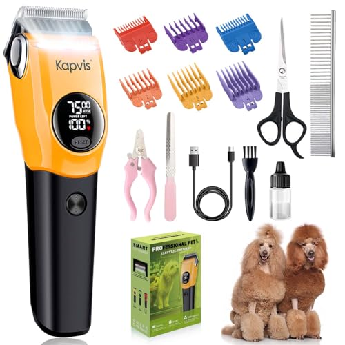 Dog Clippers for Grooming Thick Hair with LED Light,Cat Shaver,and Sheep Shears for Thick/Matted/Knotted/Fine/Curly Hair,Works with or Without Power Cord - color: Orange