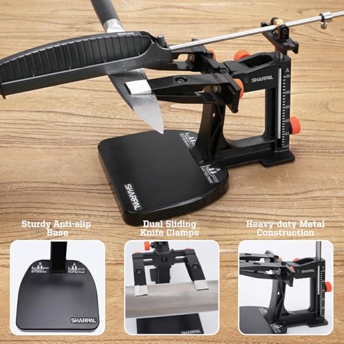 SHARPAL 202H Precision Knife Sharpening System, Adjustable Angle 10–35° | Knife Sharpener Kit, 7 Abrasive Plates (Diamond 220/325/600/1000, Whetstone 3000/6000, Leather Strop) and Giftable Carry Case