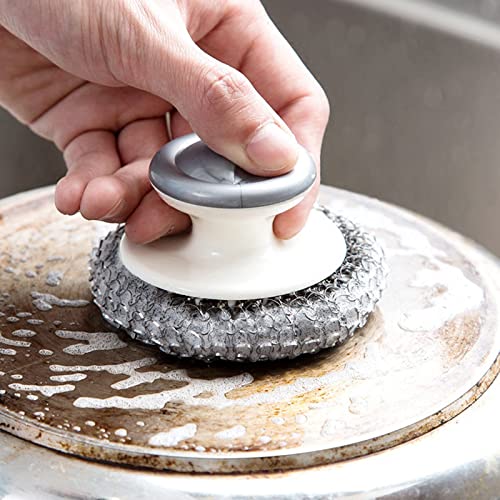 24Pack Steel Wool Scrubber with Handle, Stainless Steel Scrubber for Cleaning Cast Iron, Dishes, Stock Pots, Pans, Griddles, Grills - color: 24pack