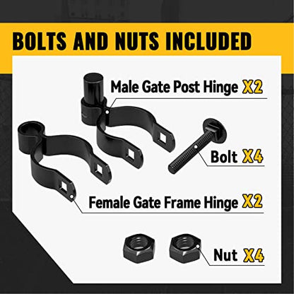 VIVIDA 1-5/8" Chain Link Gate Hinge Kit, Black Fence Pipe Gate Hinge, 2 Set - color: Black (2 Set), size: 1-5/8