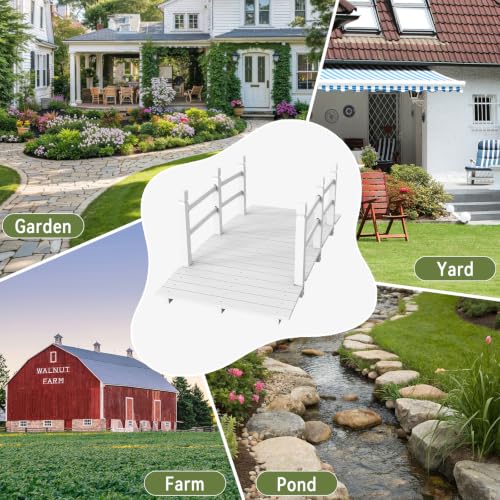 Outvita 5 ft Garden Wooden Bridge Arch Stained Finish with Safety Rails Outdoor Footbridge for Backyard Creek Farm, Decorative Pond Bridge - size: 5ft-white