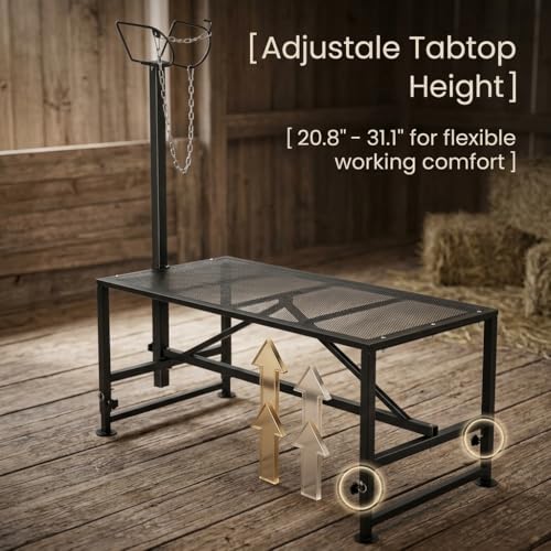 Heavy Duty Goat Grooming Stand, Height Adjustable Livestock Stand with Headlock for Sheep Goat Hoof Care