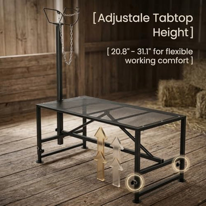 Heavy Duty Goat Grooming Stand, Height Adjustable Livestock Stand with Headlock for Sheep Goat Hoof Care