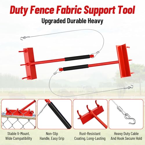 2PCS Fence Top Rail Stretcher Tool, Chain Link Top Rail Dressing Tool with 3 Hooks and 28in Cable, Thickened Carbon Steel, Strong Pull, Easy One-Person Use