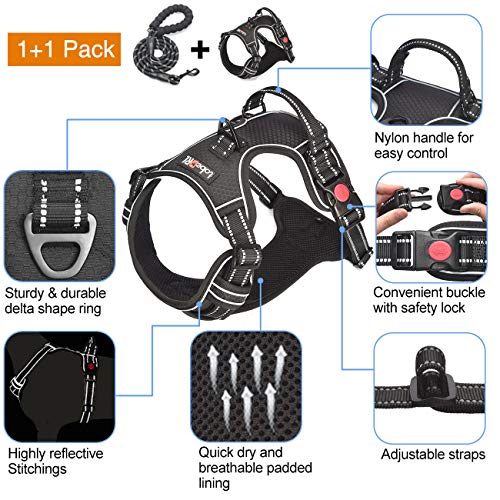 tobeDRI No Pull Dog Harness Adjustable Reflective Oxford Easy Control Medium Large Dog Harness with A Free Heavy Duty 5ft Dog Leash, Black, S - color: Black, size: Small