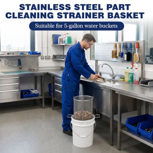 1 Pcs 1/4″ Mesh 5 Gallon Dip and Drain Stainless Steel Part Cleaning Strainer Basket for Buckets, Swing Handle, for Mechanics Auto Parts Washing Garage Shop Home Workshop, Bucket Not Included - size: 5 Gallon,1/4″