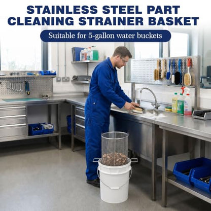 1 Pcs 1/4″ Mesh 5 Gallon Dip and Drain Stainless Steel Part Cleaning Strainer Basket for Buckets, Swing Handle, for Mechanics Auto Parts Washing Garage Shop Home Workshop, Bucket Not Included - size: 5 Gallon,1/4″