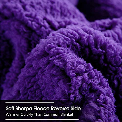 JML Sherpa Flannel Blanket, 3-Ply Fleece Blanket with 2 Pillow Shams- Soft, Warm, Korean Style Printed Embossed Bed Blanket, Purple