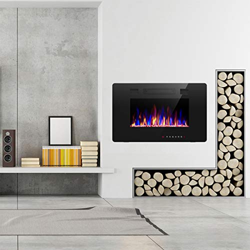 R.W.FLAME 30 inch Recessed and Wall Mounted Electric Fireplace, Low Noise,Fit for 2 x 4 and 2 x 6 Stud, Remote Control with Timer,Touch Screen,Adjustable Flame Color and Speed, 750-1500W - size: 30"