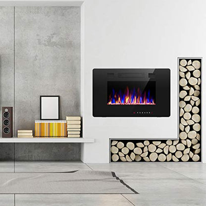 R.W.FLAME 30 inch Recessed and Wall Mounted Electric Fireplace, Low Noise,Fit for 2 x 4 and 2 x 6 Stud, Remote Control with Timer,Touch Screen,Adjustable Flame Color and Speed, 750-1500W - size: 30"