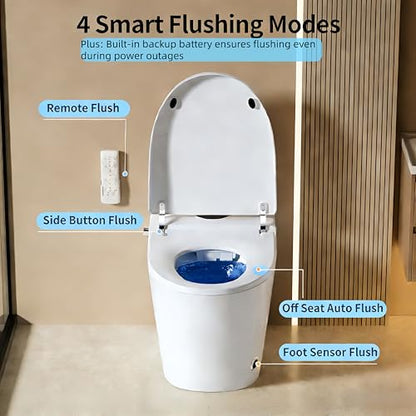 Smart Toilet with Bidet Heated Seat Dual Auto Flush Manual Seat & Lid | Child Mode Warm Water Wash Air Dry Tankless Electric One Piece Toilet for Bathroom with Siphon Dual Flush 0.8/1.2 GPF - color: Cream White