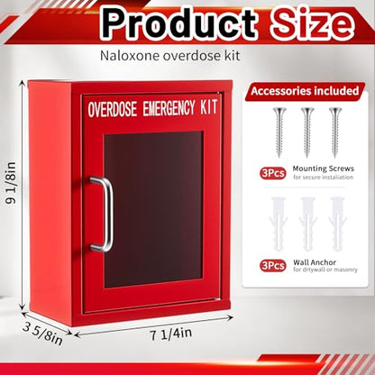 Zonon 1 Pcs Naloxone Overdose Emergency Kit Cabinet Wall Mountable in Case of Emergency Non-Locking Box Opioid Overdose with Acrylic Window 7 1/4 x 9 1/8 x 3 5/8 Inches Medication Not Included (Red)