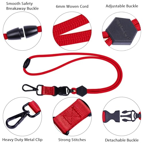 Wisdompro 23 inch Round Cord Lanyard with Safety Breakaway Buckle - color: Red