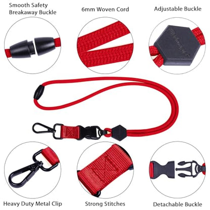 Wisdompro 23 inch Round Cord Lanyard with Safety Breakaway Buckle - color: Red