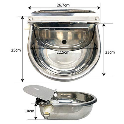 Automatic Animal Waterer Bowl, Upgraded Fully Polished Stainless Steel Farm Livestock Water Dispenser, for Sheep,Horse, Goat, Cattle,Hog and Dogs