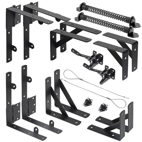 Fence Gate Kit Gate Hardware, 2 Set Anti Sag Gate Kit Gate Frame Cornor Brackets Kit with Self Closing Gate Springs Hings Latchs for Outdoor Garden Backyard Wooden Fence Deck Porch Gate - style: 2 Set