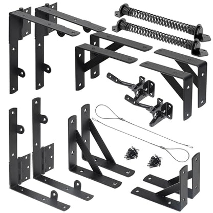 Fence Gate Kit Gate Hardware, 2 Set Anti Sag Gate Kit Gate Frame Cornor Brackets Kit with Self Closing Gate Springs Hings Latchs for Outdoor Garden Backyard Wooden Fence Deck Porch Gate - style: 2 Set