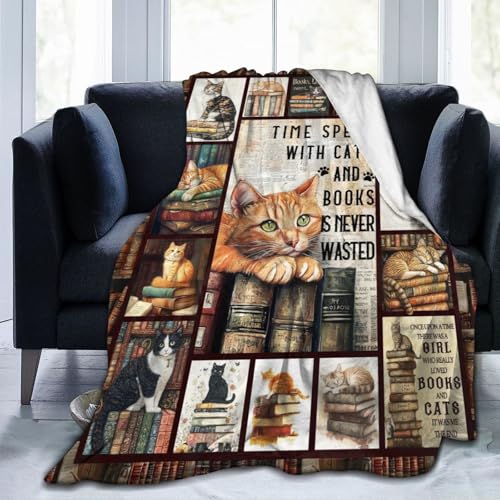 Dynova Cat Blanket Cozy Plush Book Throw Blankets Cozy Plush Cats Books Lovers Gifts Fuzzy Flannel Fleece for Women Men Girls Boys 50"X40" - color: Cat Book, size: 50"x40"