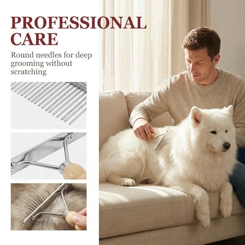 Angoily Horse Nail Rake, Livestock Brush Practical Hair Comb with Wooden Handle Metal Pins, Pet Hairbrush Dog Cat Undercoat Rake Grooming Tool for Cattle Goat Sheep, Cleaning Supply for Removing Mud
