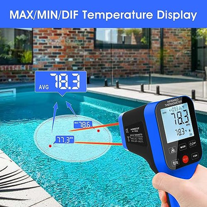 AIOMEST High Temp Thermometer Gun -58℉~2912℉, Pyrometer D:S=30:1 Dual Laser Industrial IR Temperature Meter w/Touch Buttons (NOT for Human Temp) - color: blue