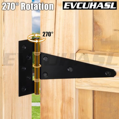 6 Inch T-Strap Gate Hinges, Shed Barn Door Hinges Heavy Duty, Black Tee Hinges for Wooden Fences, Yard Gate, Wrought Hardware Iron Rustproof (4 Pack/Set) - size: 6 Inch