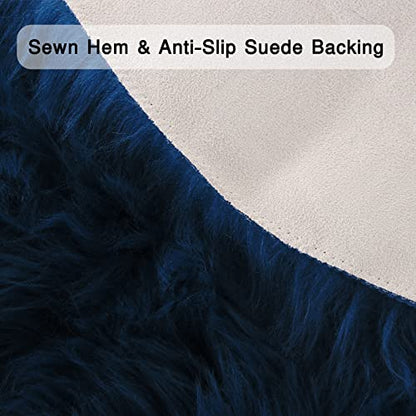 duduta Navy Blue Faux Sheepskin Runner Rugs 2x6 ft, Fluffy Fur Couch Covers - color: Navy Blue, size: 2' x 6'