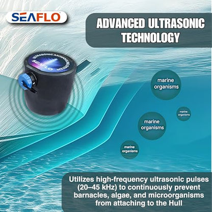 SEAFLO Ultrasonic Hull Defense System – Fully Automated Anti-Fouling Device, Prevents Barnacle & Algae Growth, Protects Hull, Drives & Running Gear, Covers 200 sq.ft – 4-Year Warranty - style: 1 Transducer System