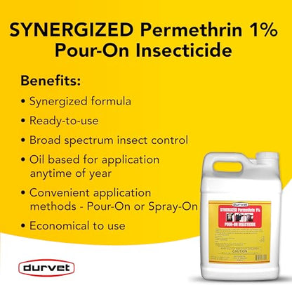 DURVET Fly Synergized Permethrin 1% Pour-On Insecticide - 2.5 Gallon