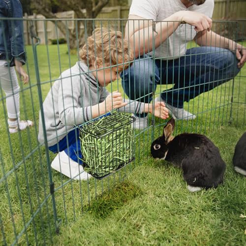 Rabbit Hay Feeder with Lid, Metal Hay Rack with Adjustable Hook - size: Square feeder