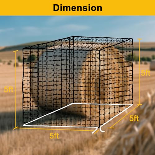 5x5ft Round Bale Hay Net for Horses, Heavy Duty Slow Feed Hay Net with 1.6" Mesh, Black Nylon Hay Feeder for Horses, Cattle, Goats, Includes Free Repair Kit, Reduce Waste - size: 5x5FT